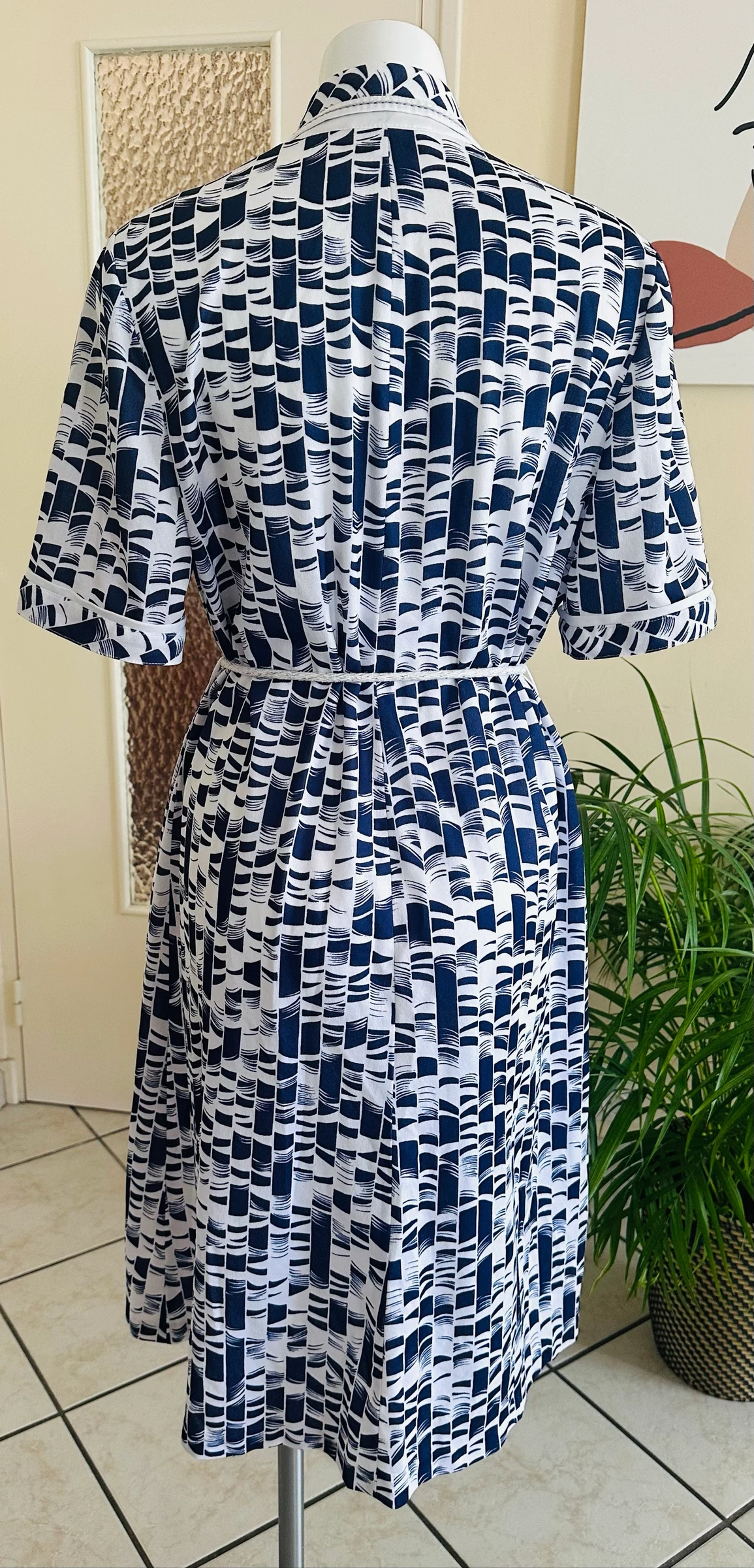 Vintage gebreide jurk marineblauw en wit maat 48/50 – Perfecte staat – photo 13